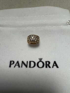 Pandora Gold Pavé Barrel Spacer Charm with Clear Stones